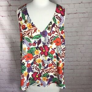 Tabitha Webb Sleeveless V-Neck Colorful Floral Fully Lined Top - Size Medium